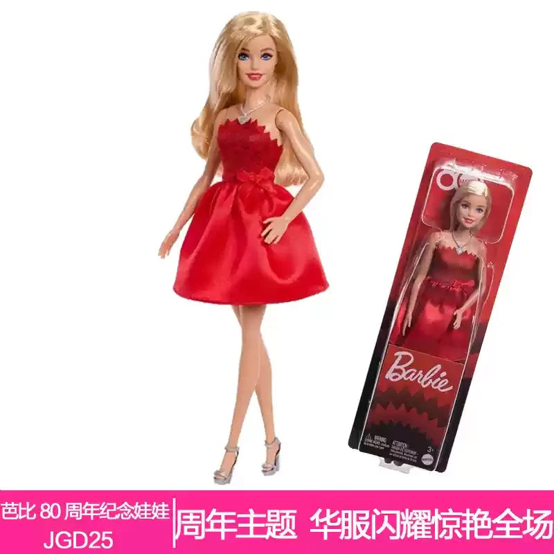 Genuine Barbie Deluxe Style Dolls Pink Dress Outfit Blond Hair Knot Bow Accessories Mesh Tights Toys For Girls Sweet Gift