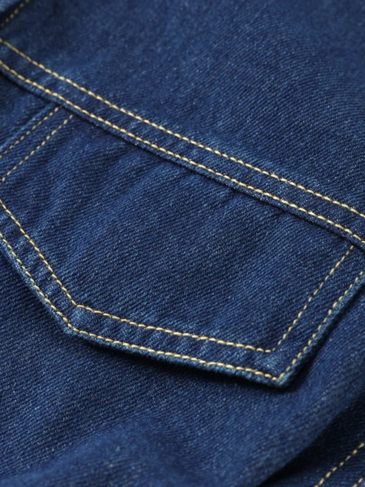 Retro Classic Denim Jacket Pants 2pcs Set Strap Coat Women Straight Leg Pants Autumn Stylish Women's Casual Suit.