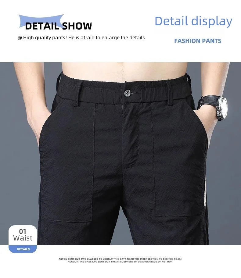 Men's Ice Silk Ultra-thin Casual Pants Korean-style Trendy Loose-fit Straight-leg Lightweight Quick-dry Long Trousers For Summer.