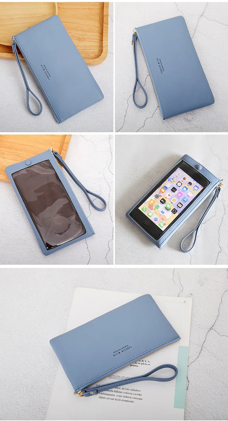 MIYIN Simple and Fashionable Women's Ultra Thin Long Wallet Solid Color PU Leather Zipper Wallet Large Capacity Portable Handbag.