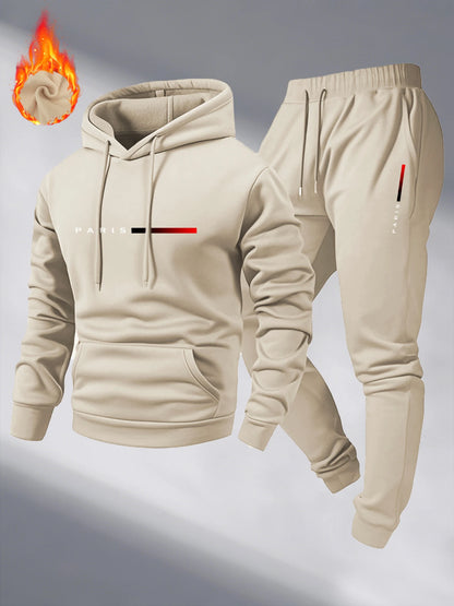 Paris Print Fashion Men's Hooded Tracksuit 2pcs Set High Quality Male Daily Casual Sports Jogging Home Outdoor Hoodie Outftis.