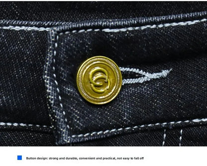 Zerrissene, reguläre, schmale Passform, gerade Jeans, bequem, lässig, Herbstmode, Denim-Hose, klassische, dünne Vintage-Unisex-Herren-Stretchhose