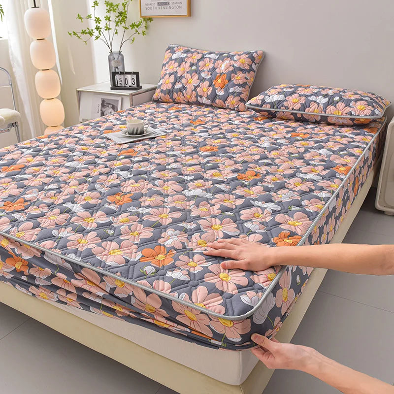Thicken Mattress Cover for Home funda de colchón 100% Cotton Fitted Bedsheet King Size Floral Bed Covers 150x200(no pillowcase)