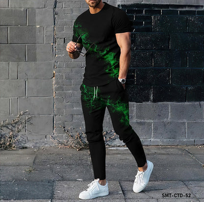 Fashion Dotted Graffiti Pattern3D Printing Long Pants Sportswear 2-piece Set Short Sleeved T-shirt+long Pants Cycling Fitnes Set.