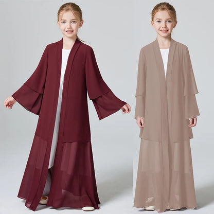 Ramadan  Muslim kids Girls Abaya Solid Long Kaftan abaya enfant Robe Dress Kebaya Kids Clothes For Gift (Without Hijab).