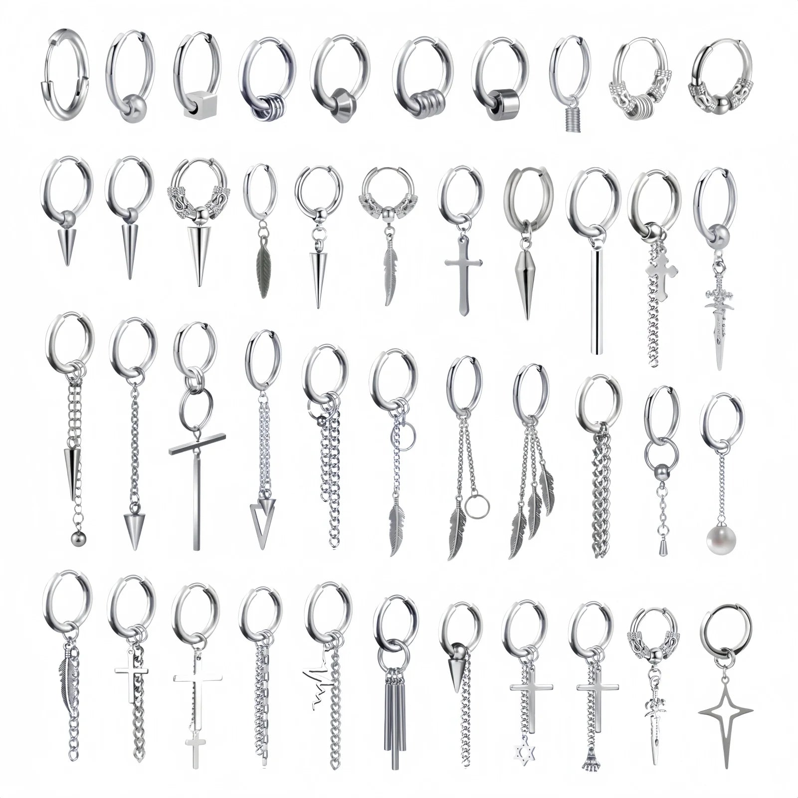 Long Hanging Crosses Leaves Pendants Hoops Woman Earrings Man Vintage Stainless steel Hip Hop Ear Piercing Jewelry Accessories.