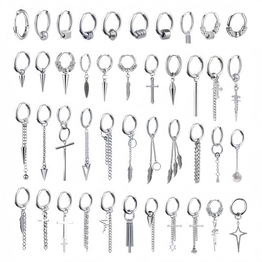 Long Hanging Crosses Leaves Pendants Hoops Woman Earrings Man Vintage Stainless steel Hip Hop Ear Piercing Jewelry Accessories.