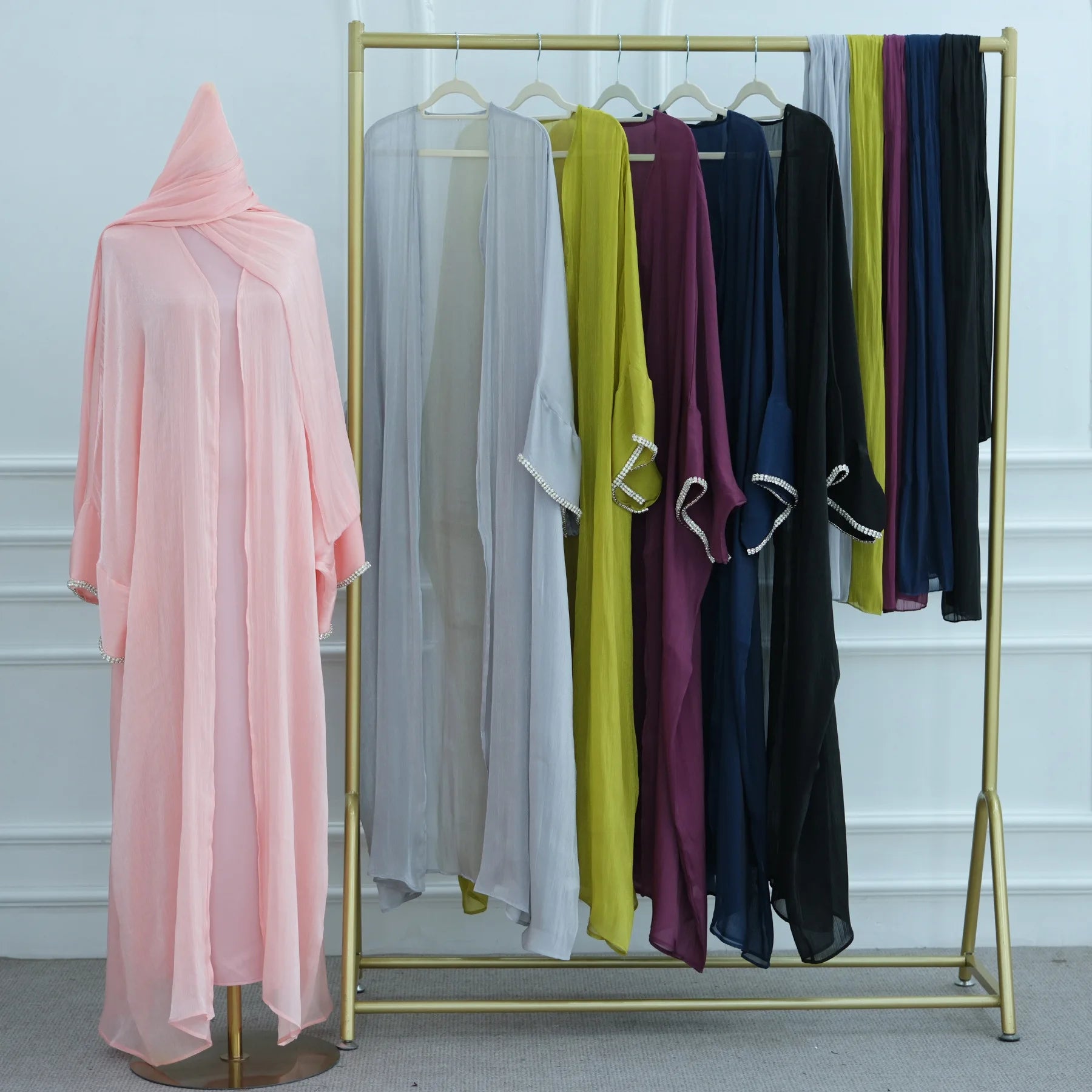 2025 New Abaya Set Shinny Dubai Abaya Cardigan Inner Dress Hijab 3pcs Set Islamic Clothing Women Abaya Muslim Dress.