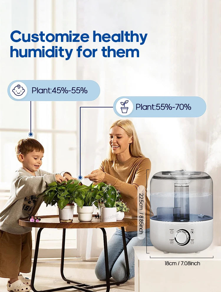 KINSCOTER 3L Air Humidifier Professional Large Capacity Home Humidifier Plant Mist Aroma Diffuser with Remote Control Timer.