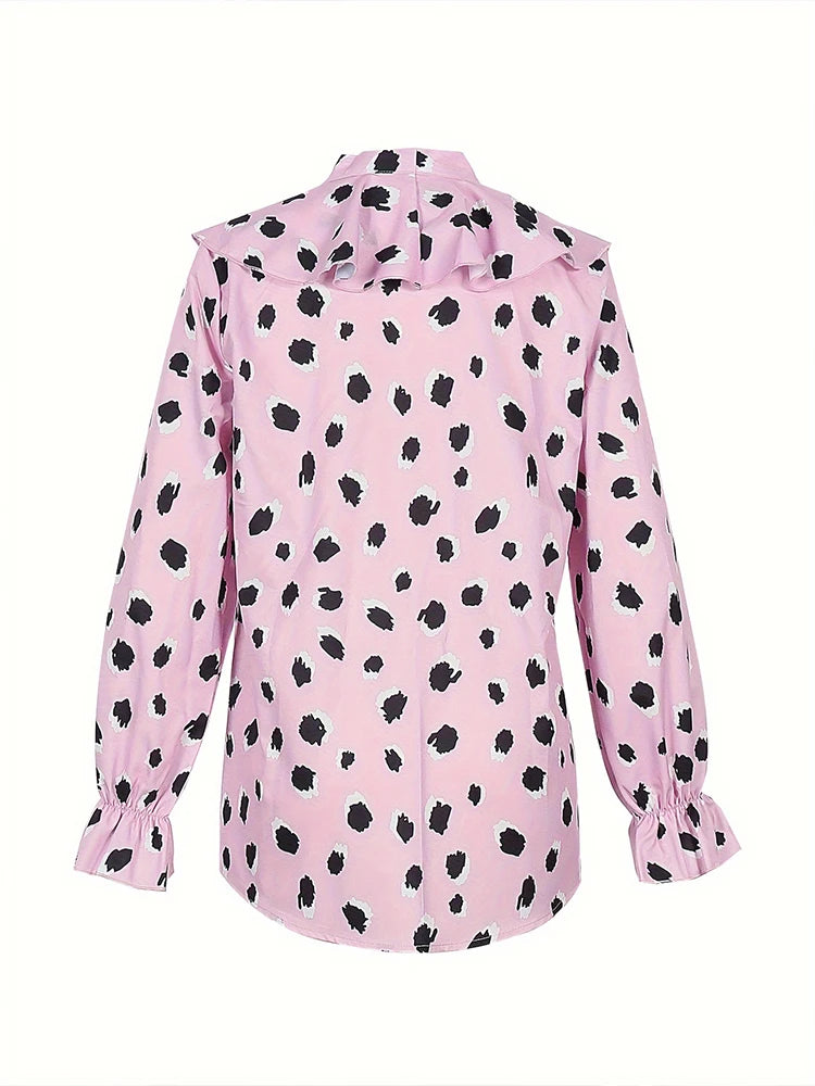 Ladies Spring Summer Long Sleeve V Neck Ruffle Shirt Loose Vintage Women's Streetwear Vintage Style Ladies Top.