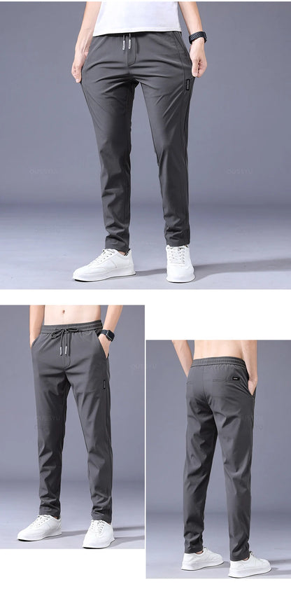 OUSSYU Brand New Spring Summer Men's Casual Pants Slim Pant Straight Thin Trousers Male Fashion Stretch Khaki Jogging 28-38.