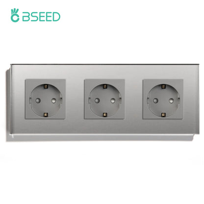 BSEED EU Standard Einzigen Steckdose Doppel Glas Steckdosen Triple Steckdosen Steckdose Für Home Office Schlafzimmer 16A
