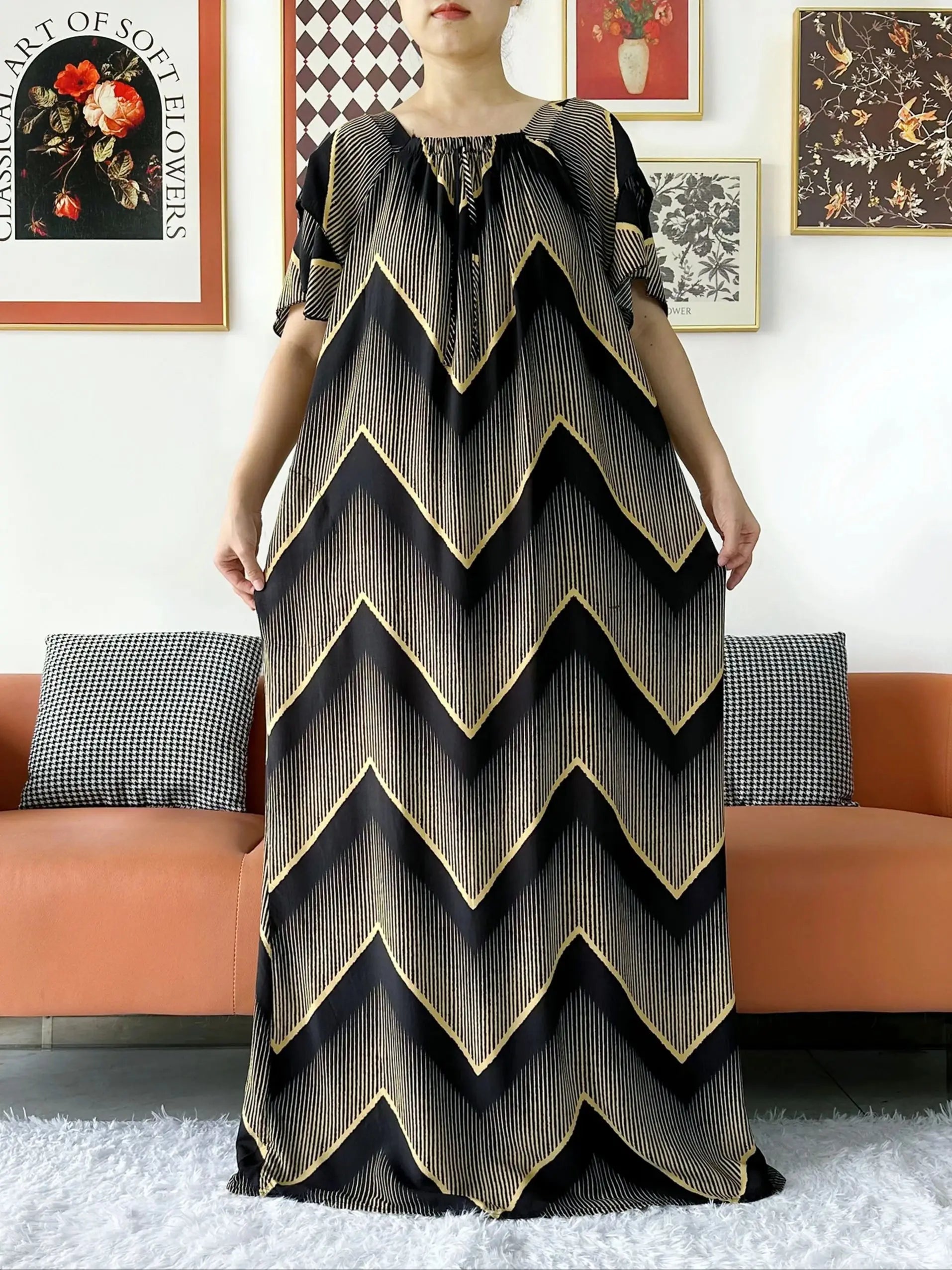 2024 New Muslim Dubai Abaay Women Cotton Dress With Big Scarf For Women Maxi Summer Short Sleeve Loose African Abaya Clothing.