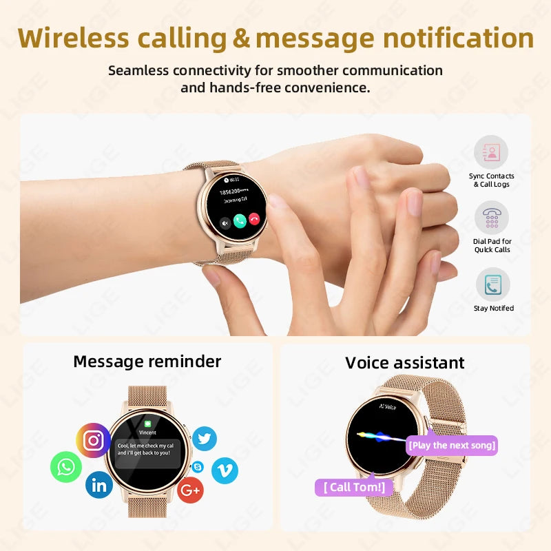 LIGE 2025 New 1.26 inch Screen Smart Watch Women IP68 Waterproof Sports Women’s Health Monitor Watches Bluetooth Call Smartwatch.