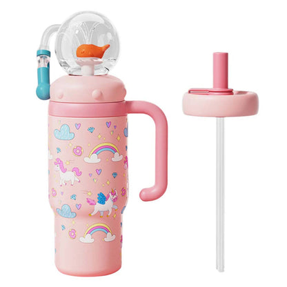 24oz Stainless Steel Whale Fountain Tumbler Straw Water Cups Kids Adults Travel Water Bottles Whale Water Cups Car Water Bottle