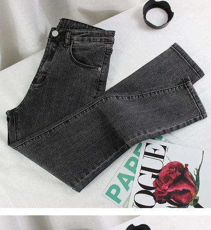Black Grey Jeans Women's Spring Autumn Winter High-Waisted Petite Stretchy Tight Small Footed Pants Slimming Pencil Leggings.
