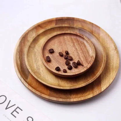 15/20/25cm Wooden Round Serving Platter Tray Retro Wood Pizza Salad Plate Fruit Dessert Tray Bread Cake Container Snacks Dish.