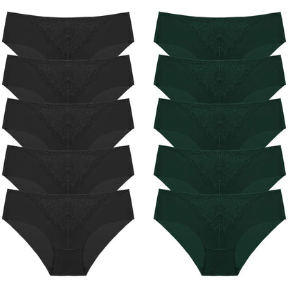 BZEL 10PCS/Set Women's Panties Exquisite Sweet Lace Underwear Sexy Lingerie Silk Satin Briefs Woman Comfort Breathable Underpant