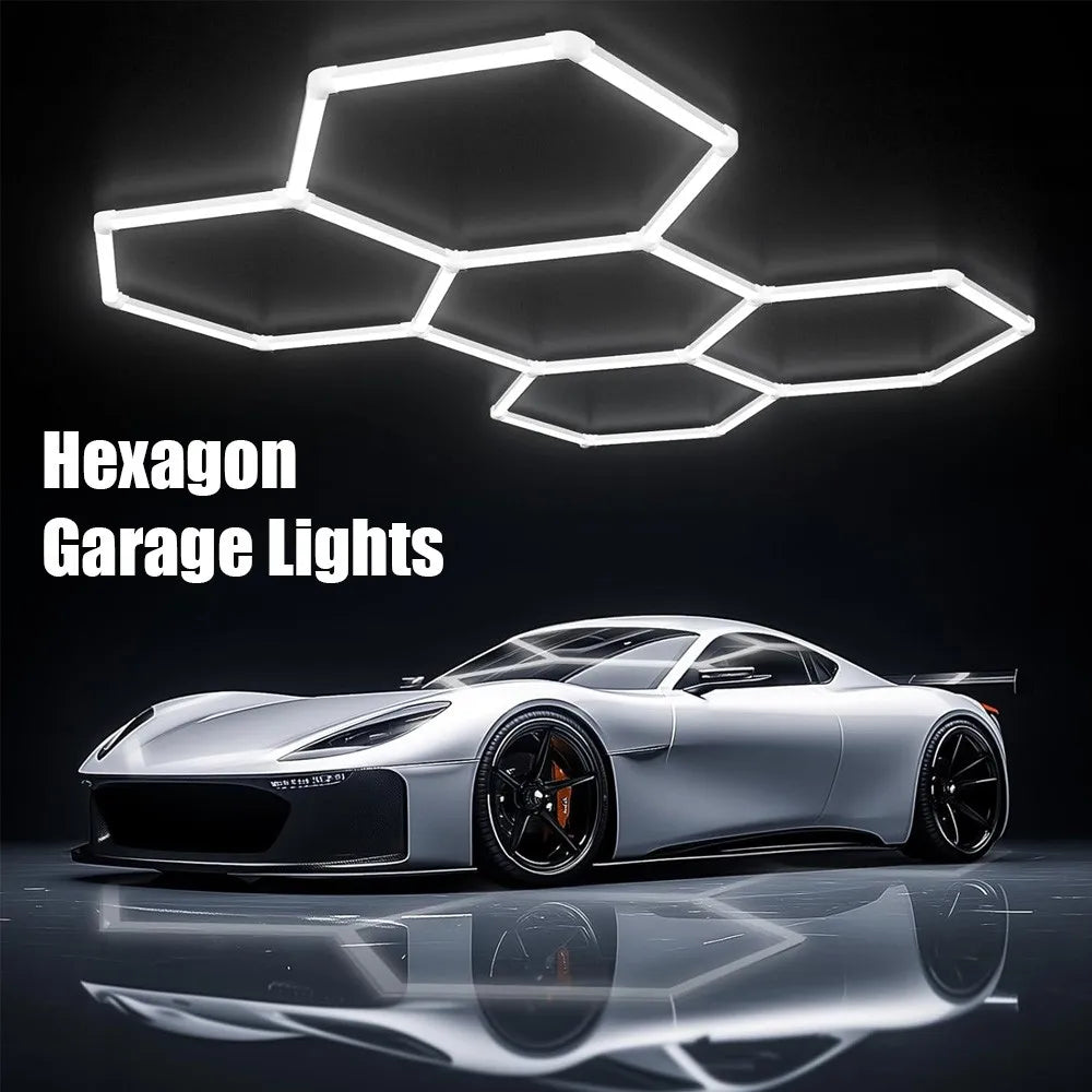 High brightness honeycomb hexagonal garage LED light 6500K suitable for garages, 4S workshops, car beauty shops, gyms.
