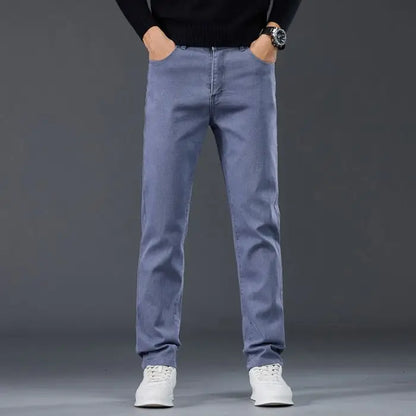Male Brand Jeans Clothing Light Luxury Stretch Looes Fit Pants Comfortable Soft Business Fashion Straight Casual Denim Trousers