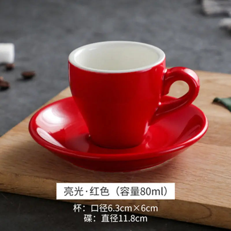 Thickened Ceramic Coffee Cup Set 80ML Italian Espresso Cup Plate Small Cup Colorful with Plate Spoon Drinkware
