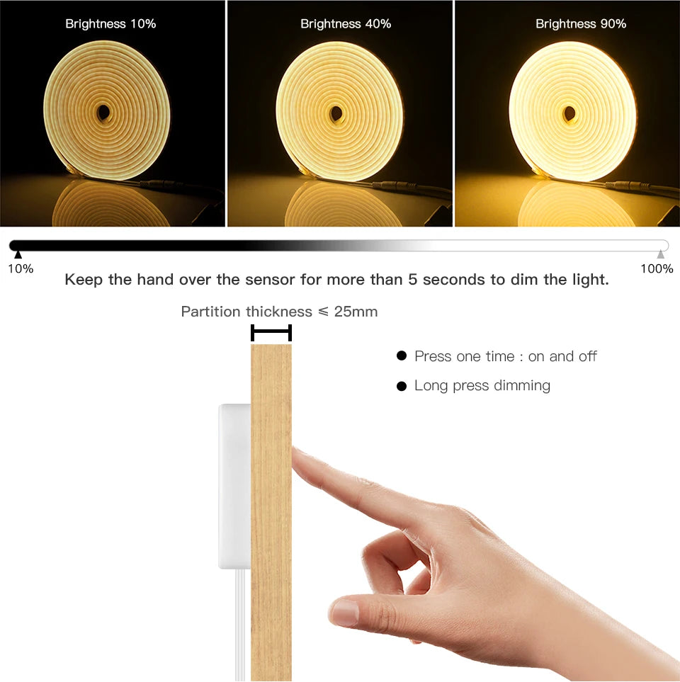DC 12V Neon Light LED Strip Penetrable Wood Hand Sweep Touch Sensor Switch Dimmable Neon Rope Tube Lamp DIY Home Garden Decor.