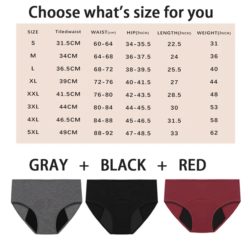 Women's Physiological Briefs 4-Layer Absorbent Leakproof Menstrual Pantie Euro Size Girl Period Panty Mid Waist Cotton Underwear