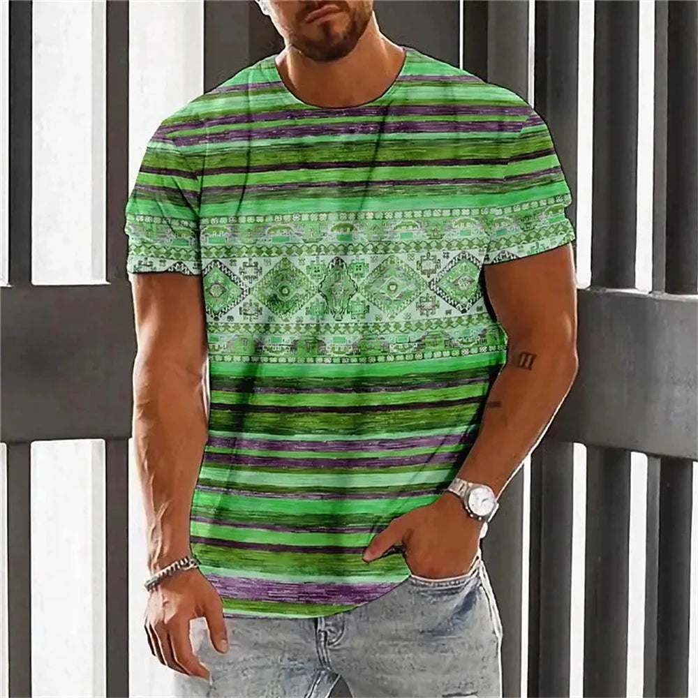 Bohemian 3D Print T Shirt for Men Ethnic O-Neck Short Sleeve Tops Geometric Harajuku Men's T-Shirt Loose Tees Shirt Man Clothing.