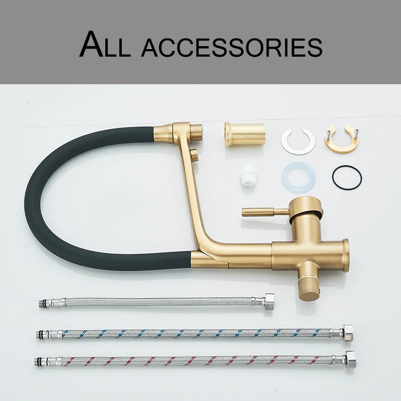 Drinking Water Kitchen Faucet Pull Down Sprayer 360 Rotate Mixer Tap Deck Mount Filtered Water Tap Hot Cold Water Crane