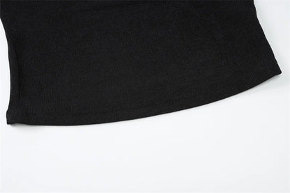 Blifanbo Oblique Shoulder Long Sleeve Tops For Women Metal Buckle Slim Fit Sexy Solid Color Bodycon Fashion BasicTop Streetwear