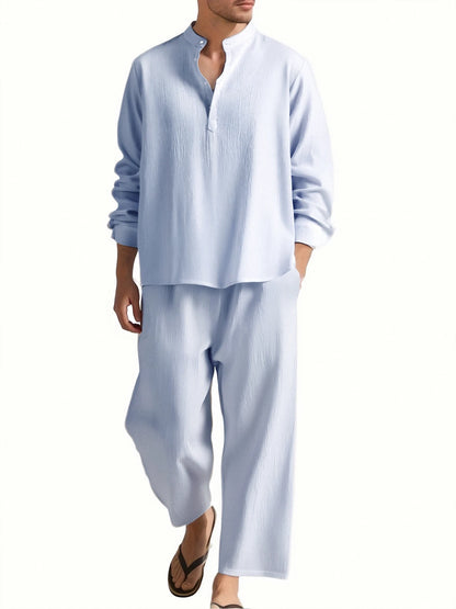 Men's Long Sleeve Shirt and Pants Suits Men Beach Wear Tracksuit Solid Color Shirts Sweatpants Hawaiian Vacation Men's Clothing.