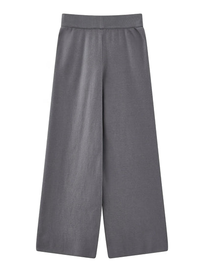 Herbst Winter Elegante Strickwaren 3-teiliges Damen-Pullover-Set Schicke weiße graue schwarze Strickjacke mit Schleifendetail Lässige gestrickte Hose mit weitem Bein