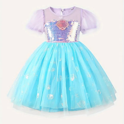 Mädchen Prinzessin Kleider Meerjungfrau Motto Party Sling Mesh Rock Pailletten Leistung Kostüm Geburtstag Kinder Kleidung Perle Säuglings Kleid