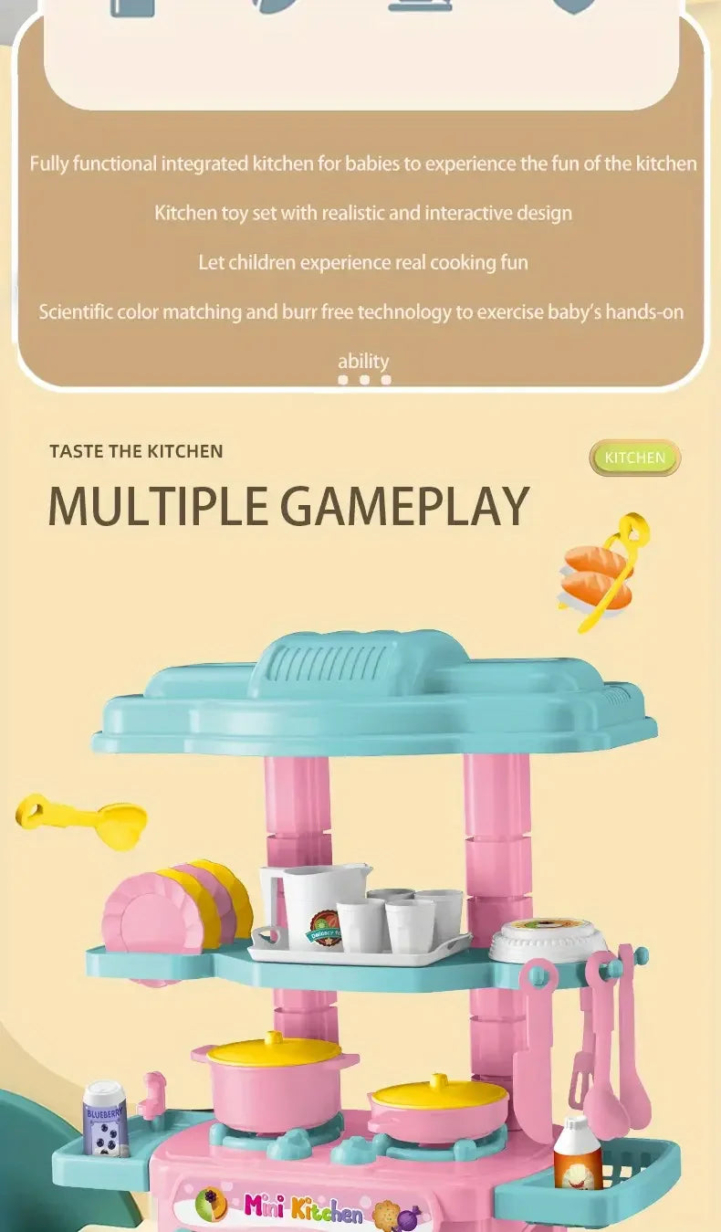 Mini Kitchen Counter Play Set DIY Simulated Cooking Food Tableware Play House Role Play Pretend Game Toy Gift Kid Boy Children.