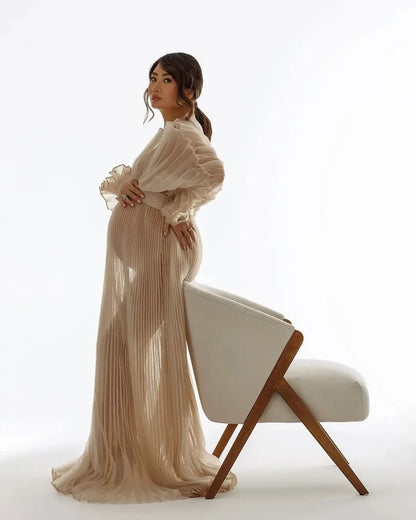 2025, modische, durchsichtige, plissierte Organza-Umstandskleider für Fotoshootings, langes Kleid für Umstandsshooting, Babyparty-Kleider YEWEN.