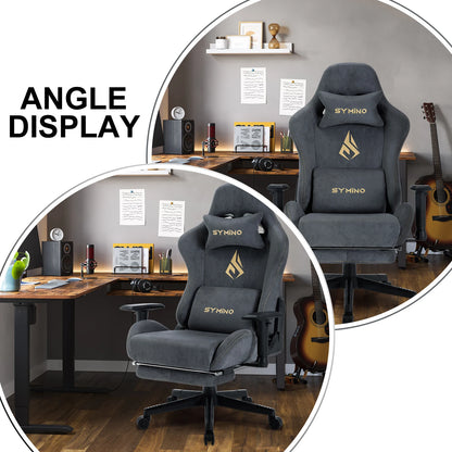 Symino Gaming-Stuhl, ergonomischer Gamer-Stuhl mit Fußstütze, atmungsaktiver PC-Stuhl mit verstellbarem Lendenkissen, Kopfstützenkissen