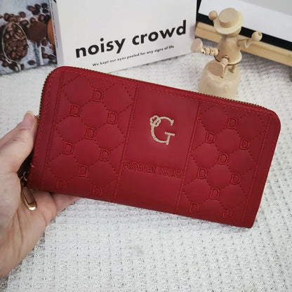 Women's wallet long letter embroidered women's long zipper versatile wallet large capacity mobile wallet.