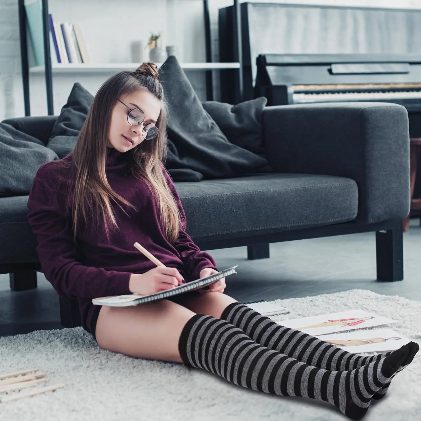 2Pair/Set Women Gothic Punk Over Knee Long Stripe Socks Girl Arm Sleeve Gloves Thigh High Cotton Socks Sweet Cute Soks Hosiery.