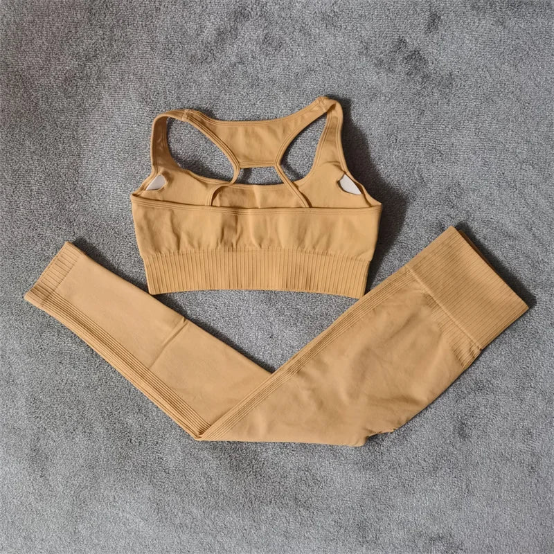 Fitness Yoga Set Seamless Sport Women's Sportswear High Waist Leggings Workout Outfits Two Piece Shorts Sets Womens Gym Clothing.