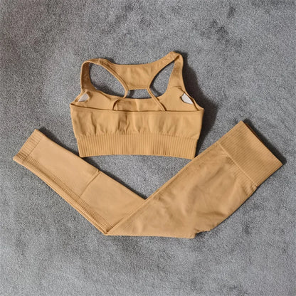 Fitness Yoga Set Seamless Sport Women's Sportswear High Waist Leggings Workout Outfits Two Piece Shorts Sets Womens Gym Clothing.