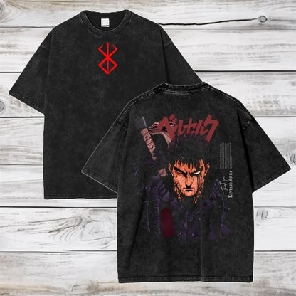 Anime Berserk Cotton TShirt Hip Hop Streetwear T Shirt Guts Washed T-Shirt Summer Men Casual Loose Short Sleeve Harajuku.