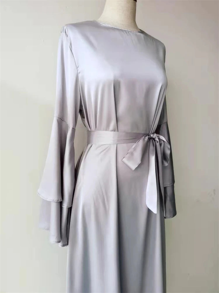 Eid Kebaya African Dresses For Women Muslim Kaftan Satin Shiny Batwing Abaya Dubai Luxury Caftan Marocain Robe Femme Musulmane