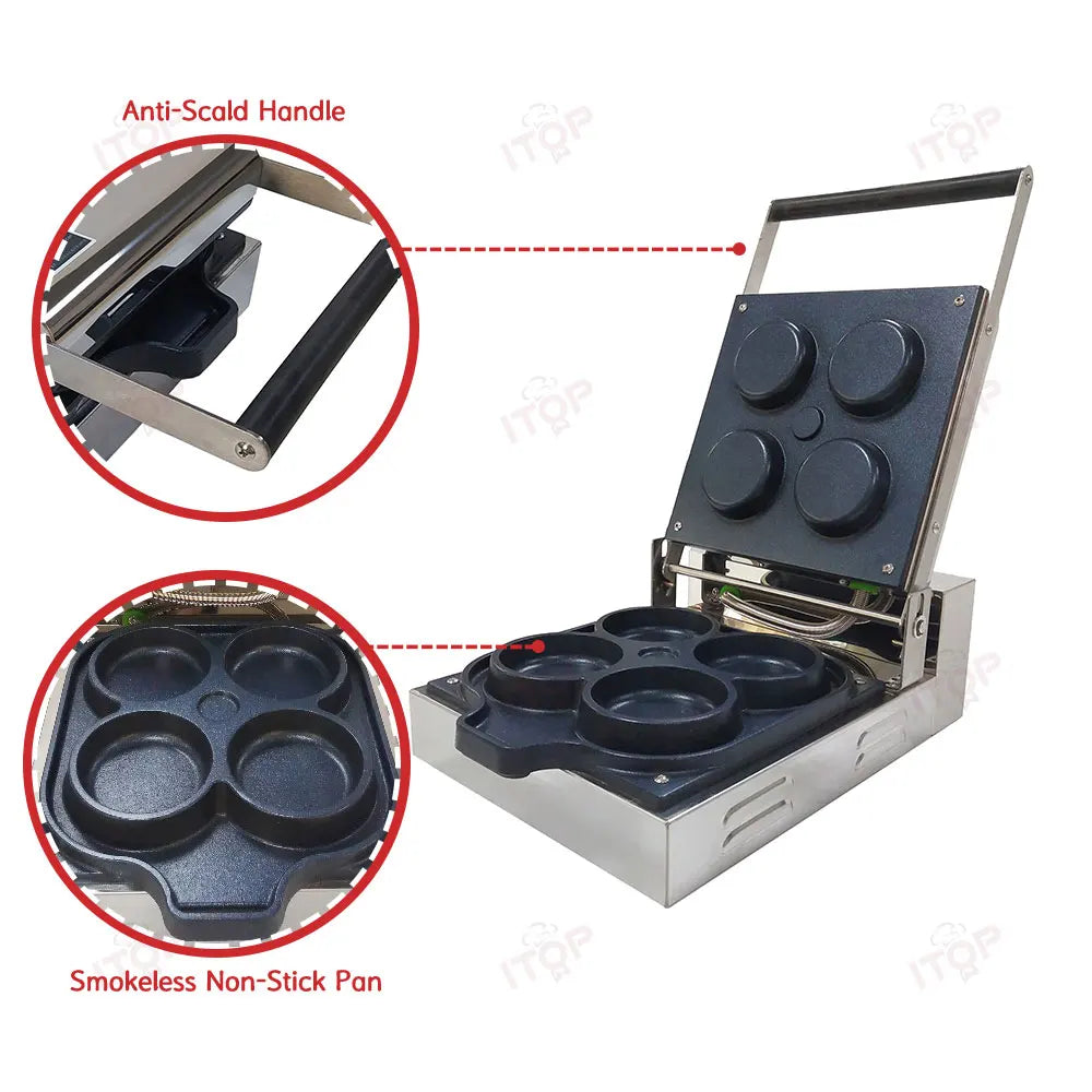 ITOP DM-4P Electric Mini Pizza Waffle Maker Tortilla Waffle Oven 4pcs Round Mold Electric Oven Round Pancake Machine.