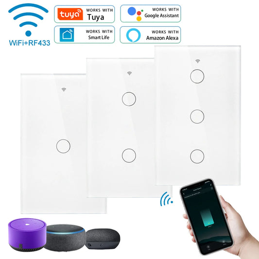Tuya WiFi Touch Wand Smart Switch 1/2/3 Gang Licht Schalter Ohne Neutral Linie Smart Leben APP Steuerung unterstützung Alexa Google Hause.