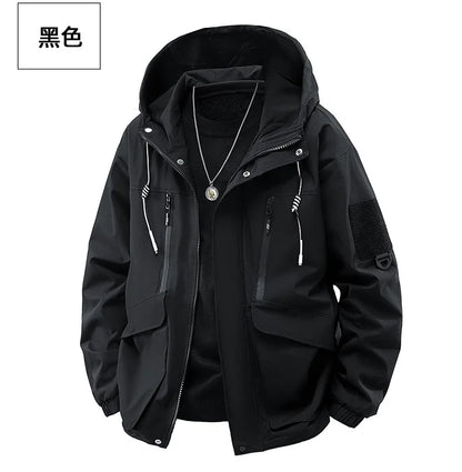 Jacket Mens Spring autumn New men jacket printing hooded Jackets casual coat Men's business coats Size M-4XL 5XL Hat detachable.