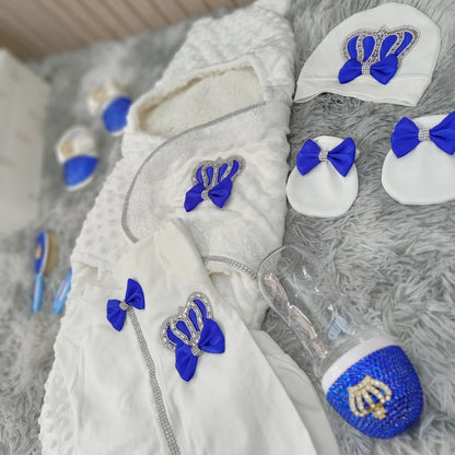 Dollbling 10pcs Welcome Home Precious Baby Boy Gift Set Gender Reveal Baby Essentials Bottles Receiving Blanket Swaddle Set.