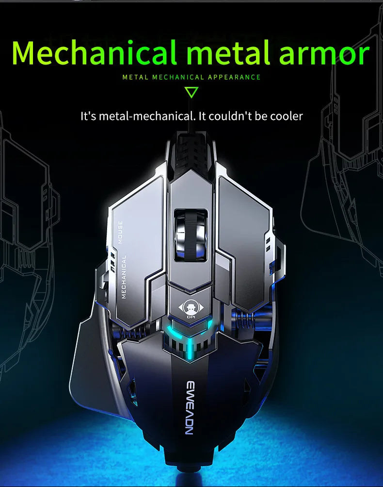 MK500 RGB Backlight Wired Mechanical Mouse 12800DPI Adjustable Macro Programming E-Sport Ergonomic Gaming Mouse For PC Laptop.