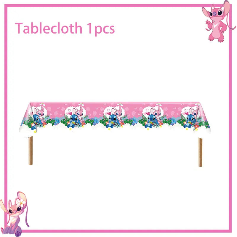 Disney Rosa Stich Geburtstag Party Dekorationen Geschirr Set Tischdecke Hintergrund Banner Für Kinder Geburtstag Dekorationen Lieferungen