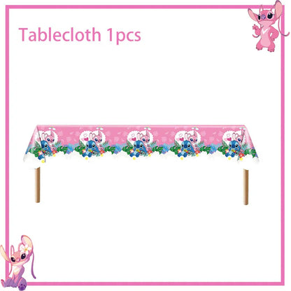 Disney Rosa Stich Geburtstag Party Dekorationen Geschirr Set Tischdecke Hintergrund Banner Für Kinder Geburtstag Dekorationen Lieferungen