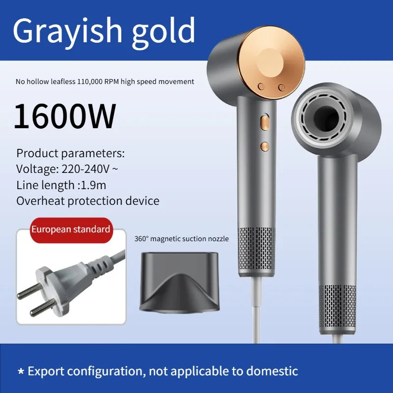 High Speed Electric Hair Dryer High Power 1600W Negative Ion Hair Care Fast Drying Low Noise No Hair Injury